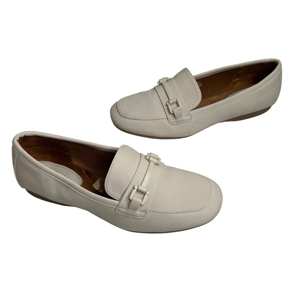 EuroSoft Kellsie Cream Pebble Grain Bit Loafers Square Toe Flats ES0039379 9.5M